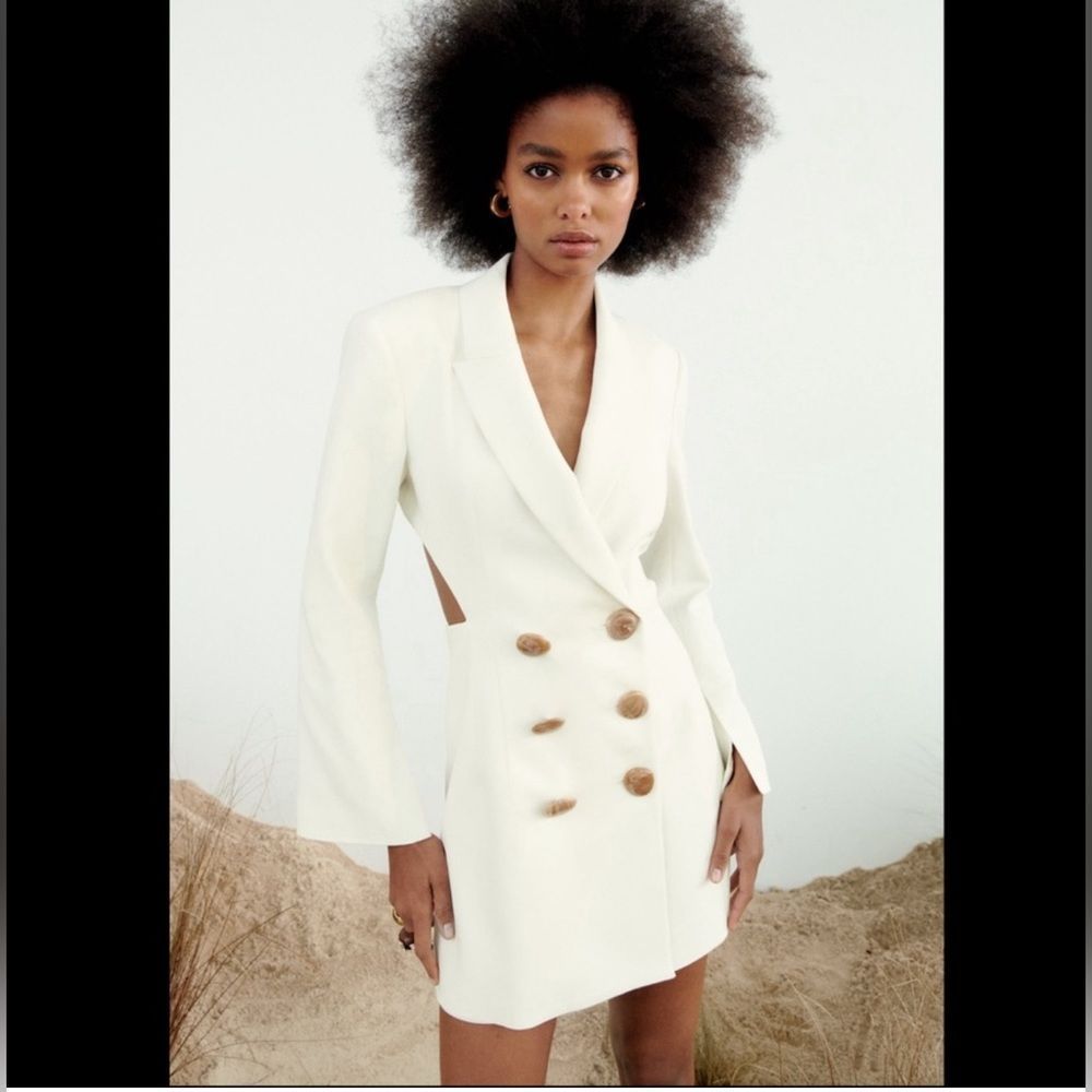 Zara White Double-Breasted Jumpsuit